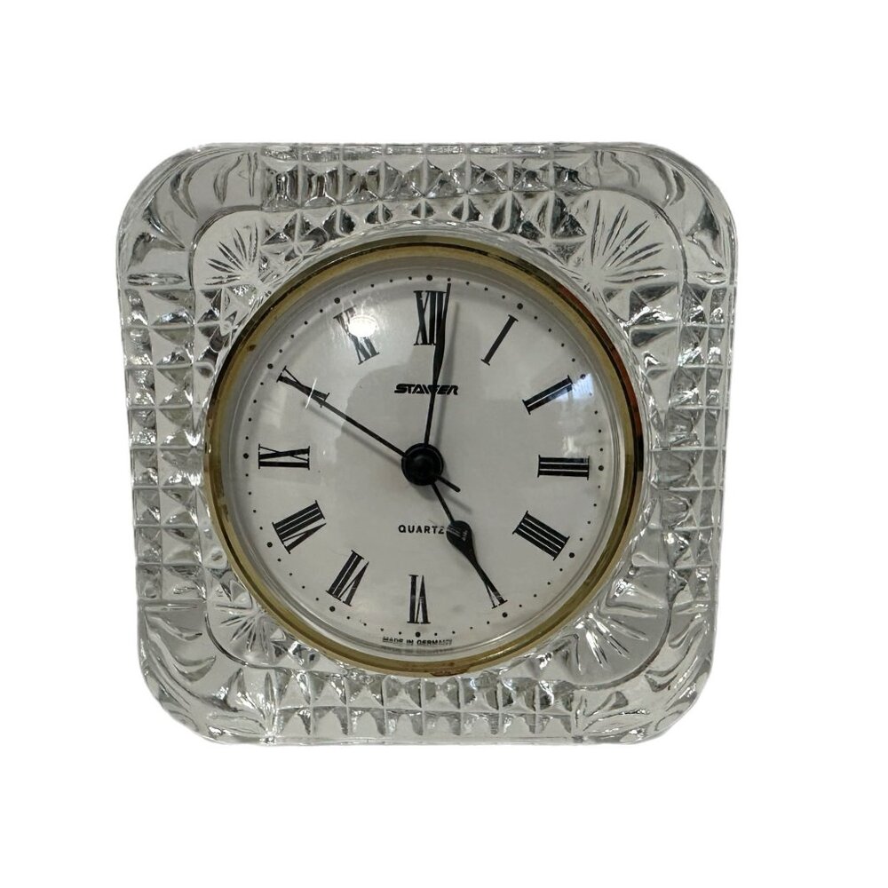 Staiger West Germany 4"x4" Quartz France Lead Crystal Clock Mantel Desk Vintage